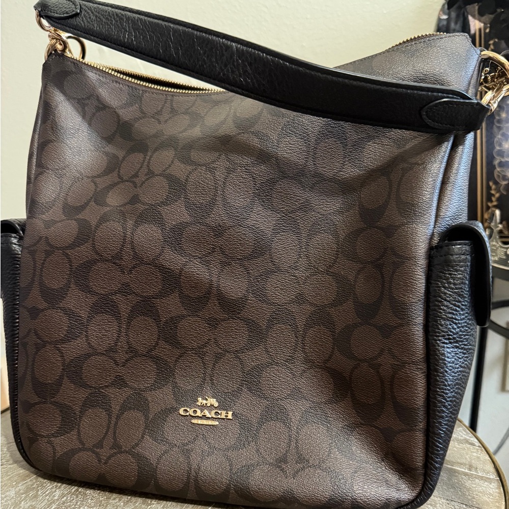 Black and Brown Logo Coach Satchel